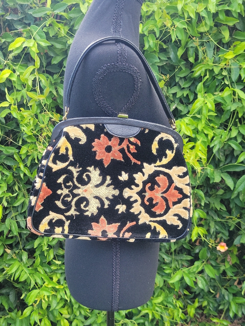 Vintage 60's JR Miami USA Floral Jacquard Tapestry Carpet Handbag
